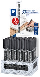 Staedtler Lumocolor 348 Espositore da 30 pennarelli indelebili a doppia punta - Asciugatura rapida - Colore nero Staedtler Lumocolor 348 Espositore da 30 pennarelli indelebili a doppia punta - Asciugatura rapida - Colore nero