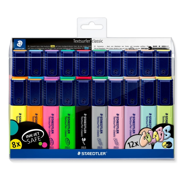 Staedtler Textsurfer Classic 364 Confezione da 20 pennarelli fluorescenti - Punta a scalpello da 1 a 5 mm circa - Asciugatura rapida - Colori assortiti Staedtler Textsurfer Classic 364 Confezione da 20 pennarelli fluorescenti - Punta a scalpello da 1 a 5 mm circa - Asciugatura rapida - Colori assortiti