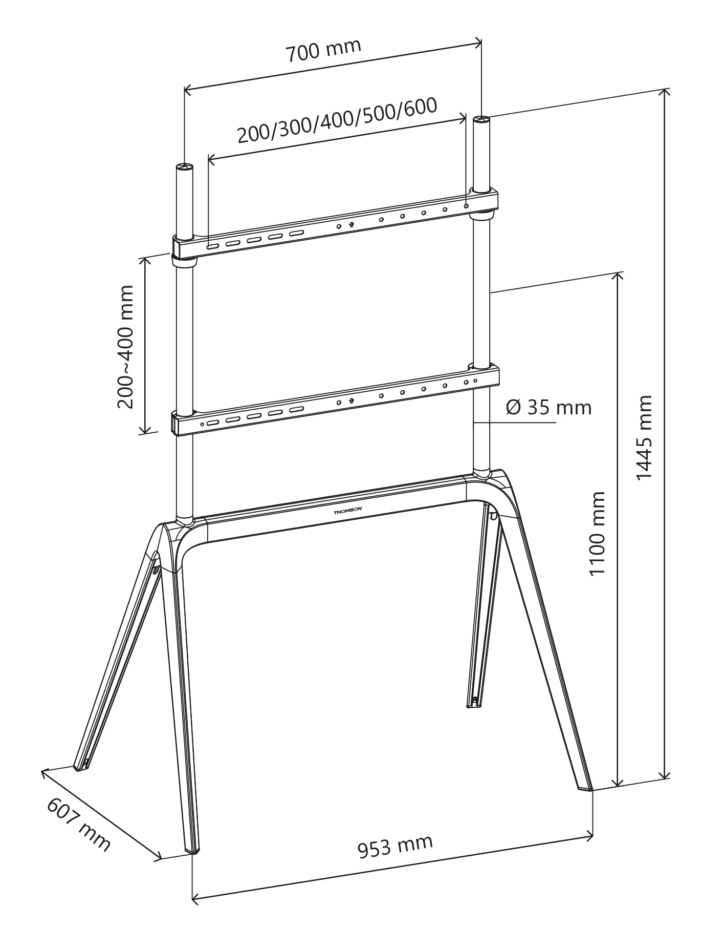 Staffa Pavimento Per Tv 55-86 Load 60Kg 600X400 Bianco Metal