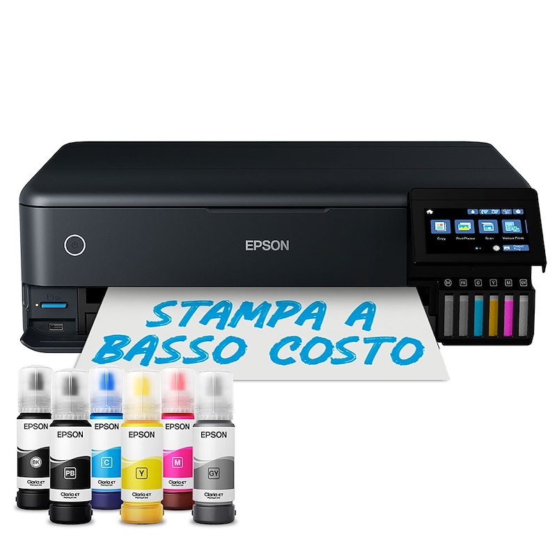Stampante Inkjet Multifunzione 3 in 1 a colori EPSON EcoTank ET-8550, A3+, Fronte retro automatico, Ethernet, WiFi, Nera