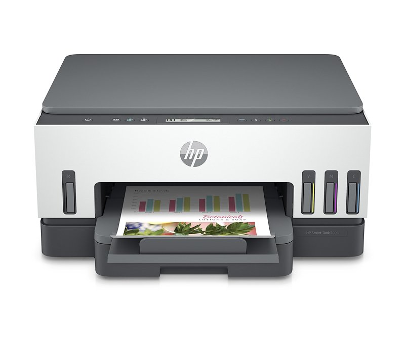 Stampante Inkjet Multifunzione 3 in 1 a colori HP Smart Tank 7005, A4, Fronte retro automatico, Bluetooth, WiFi, Bianca/Nera