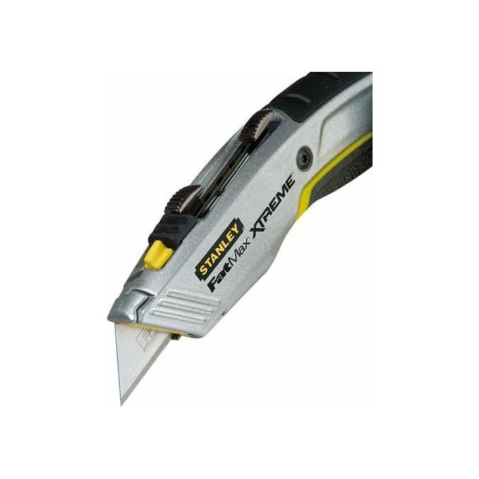 STANLEY 0-10-789 FATMAX PRO Coltello Universale Retrattile 2-in-1 con Lama a Gancio e Trapezoidale Cambio Rapido Senza Attrezzi Serbatoio per 5 Lame colore Nero