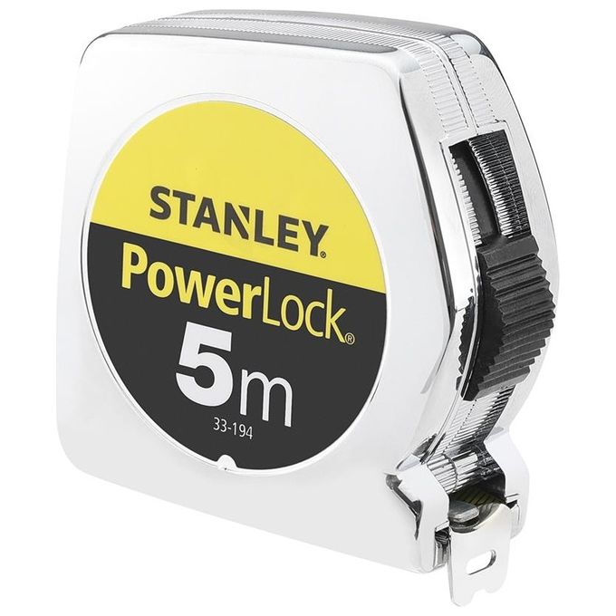 STANLEY 0-33-198 Flessometro Powerlock 8 m x 25 mm con Cassa in ABS Rivestimento Mylar Gancio Zero Reale Bloccaggio Automatico colore Nero