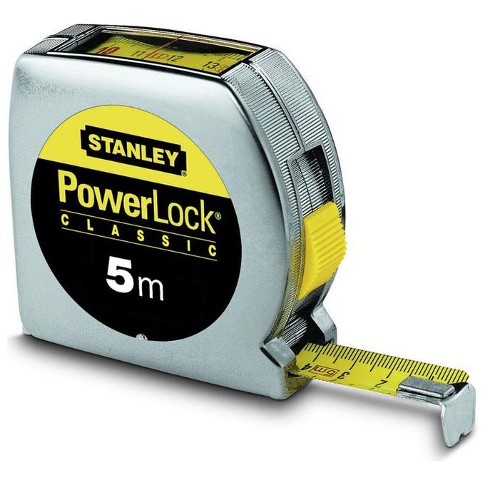 Stanley 0-33-932 Powerlock Flessometro a Nastro 5 m Larghezza 19 mm Lettura Diretta Nastro Mylar Cassa Metallo Cromato
