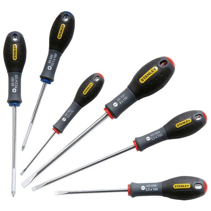 Stanley 0-65-428 FatMax Set di Cacciaviti 6 Pezzi con Impugnatura Soft-Grip e Punta Codificata per Tipo colore Nero