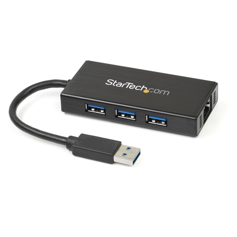 Startech.com hub usb 3.0 (5gbps) a 3 porte portatile con nic gigabit ethernet - in alluminio con cavo integrato