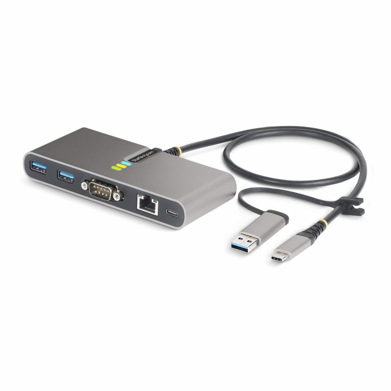 Startech.com hub usb-c a 2 porte con ethernet e rs-232, dongle usb-c a usb-a collegato, 100w pd pass-through, 2x usb-a 5gbps, Startech.com hub usb-c a 2 porte con ethernet e rs-232, dongle usb-c a usb-a collegato, 100w pd pass-through, 2x usb-a 5gbps,