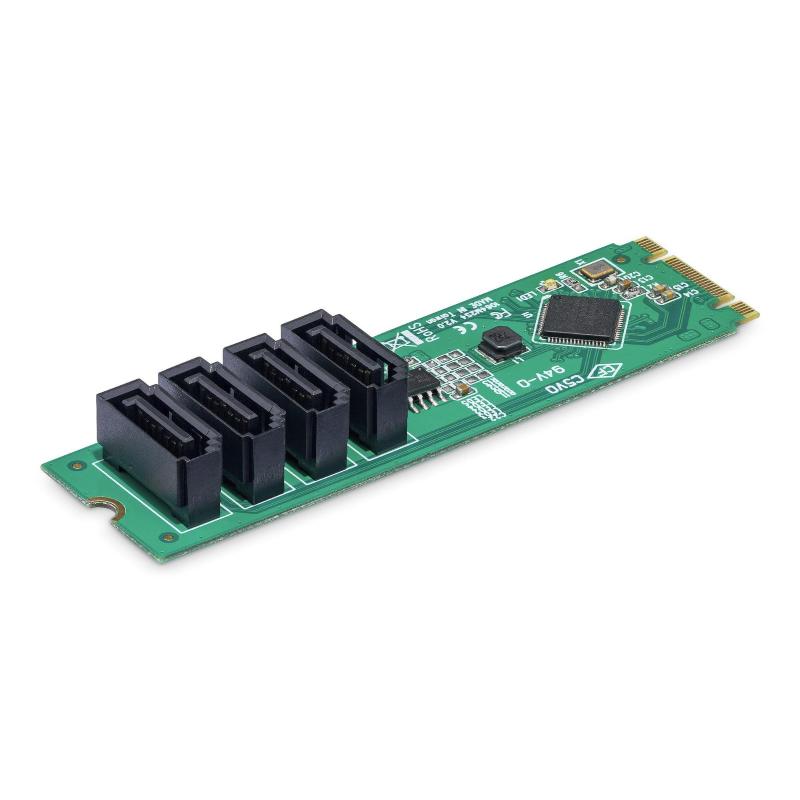 Startech.com scheda adattatore da m.2 a sata a 4 porte, scheda di espansione da m.2 pcie 3.0 a sata hdd/ssd, chipset asm1064,