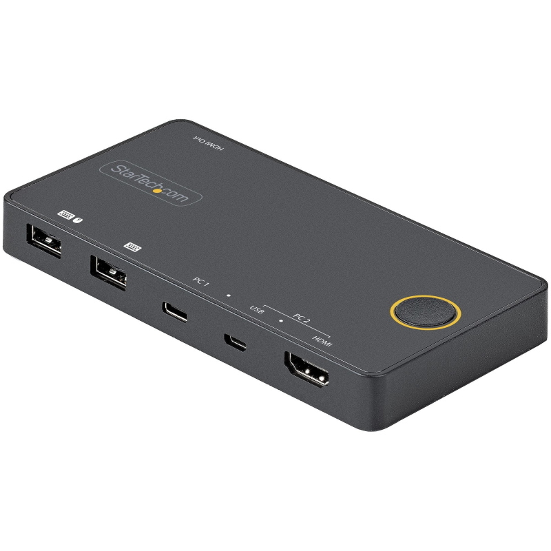 Startech.com switch kvm ibrido usb-a + hdmi e usb-c a 2 porte - monitor singolo hdmi 2.0 4k 60hz - switch kvm compatto per