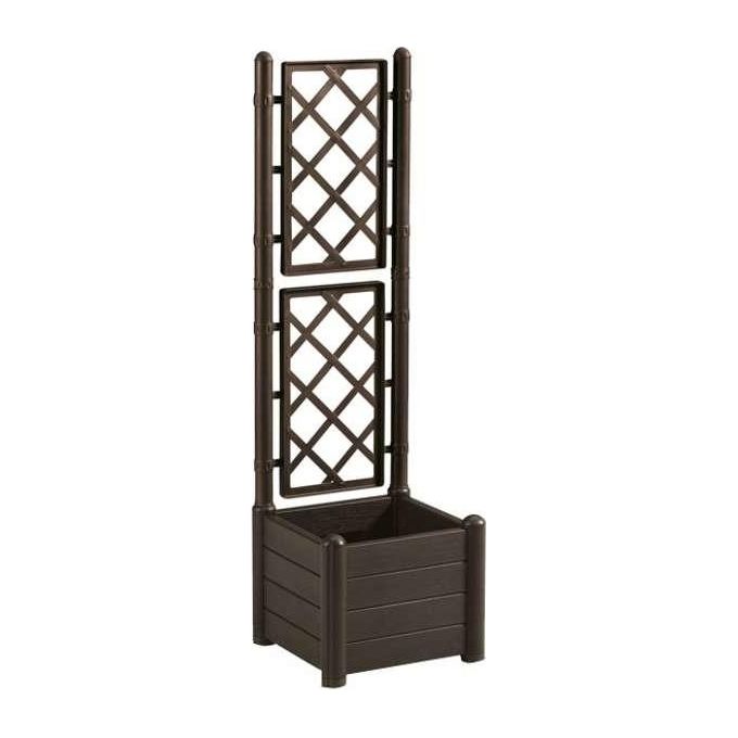 Stefanplast 001030732 Bellitalia Fioriera Quadrata con Spalliera Grigliata 43x43x142 cm 30 L per Rampicanti colore Moka