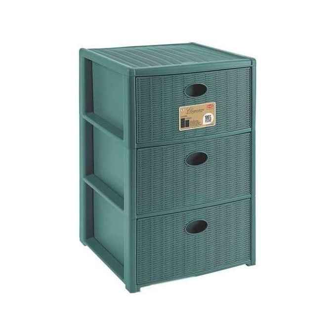 Stefanplast 001126625 Elegance Green Cassettiera 3 Cassetti in Polipropilene Riciclato con Ruote e Ripiani Intermedi colore Forest Green