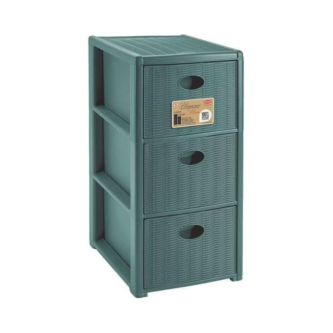 Stefanplast 001126627 Elegance Recycled Mobiletto Contenitore 3 Cassetti in Plastica Riciclata Fornito Montato con Ruote colore Forest Green