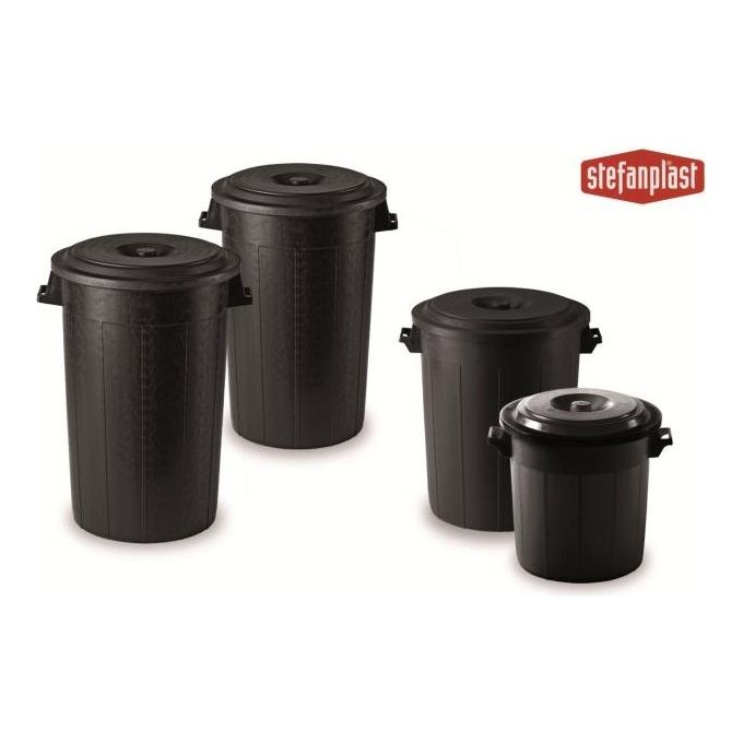 Stefanplast 25060 Bidone Immondizia 50 Litri in Polietilene Nero con Fondo a Spigoli Vivi e Manici Laterali colore Nero