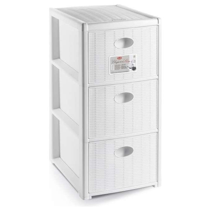 Stefanplast 30250 Elegance Slim Cassettiera 3 cassetti finitura midollino 30x40x60 cm colore Bianco