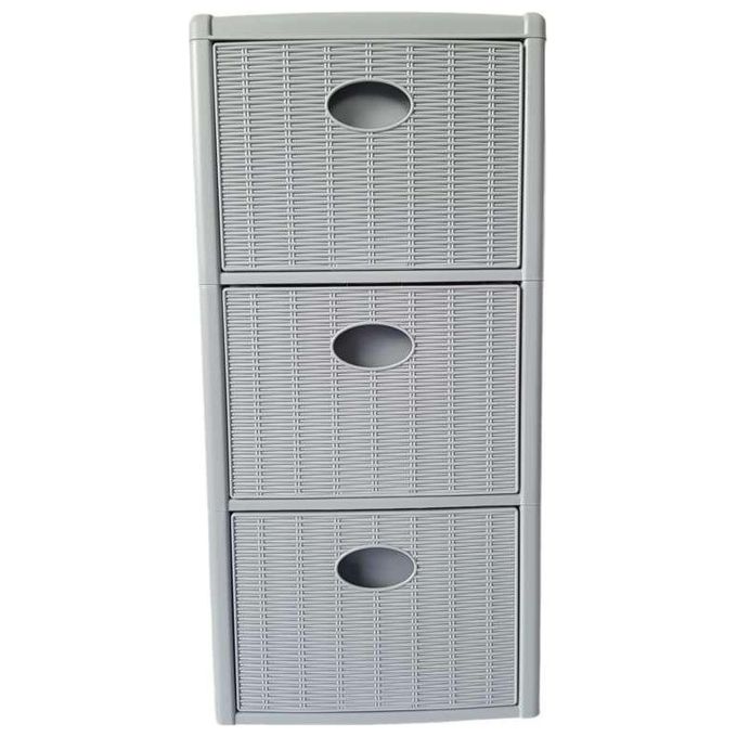 Stefanplast 30254 Elegance Slim Cassettiera 3 Cassetti Polipropilene Effetto Midollino con Ruote colore Stone Grey