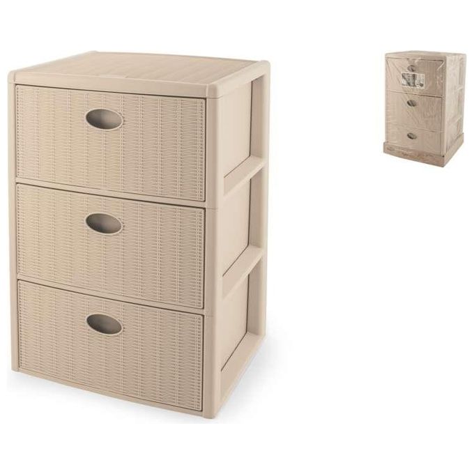 Stefanplast 30470 Elegance Cassettiera 3 Cassetti Effetto Rattan Plastica Colore Cashmere
