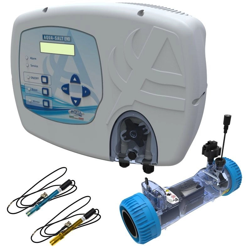 Sterilizzatore Aqua Salt Evo Con Sensore Di Flusso, Regolatore Ph, Lettura Cloro Tramite Cella Aj E Cella Elettrolitica Per Piscine Fino A 200 M³ Volume piscina: Fino a 150 m³