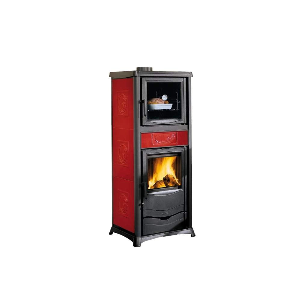 Stufa a Legna con Forno Rossella Plus con Forno 5.0 Maiolica Nordica Colore: Bordeaux