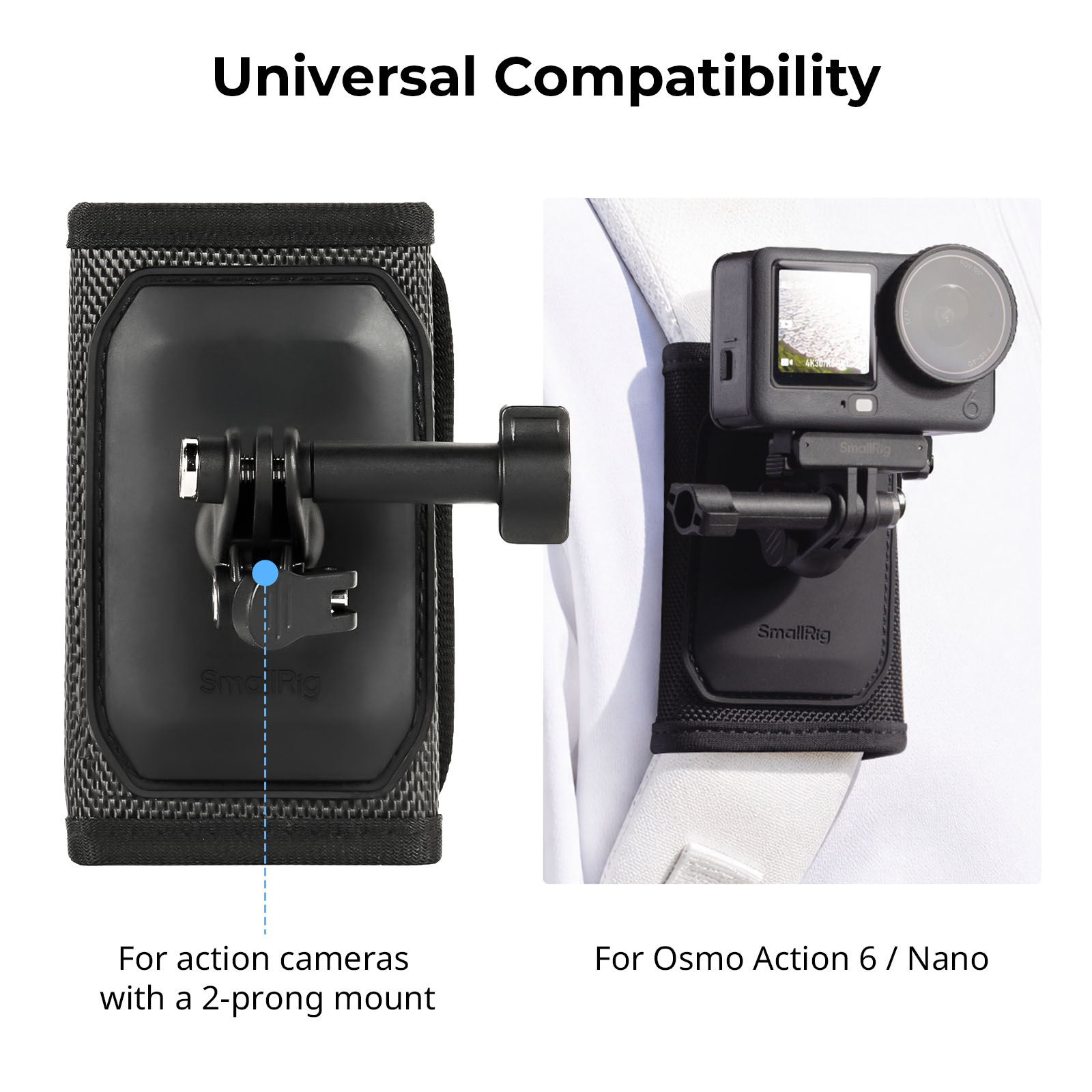 Supporto per Cinghia Zaino SmallRig per DJI Osmo Action 6 / Nano con Adattatore a Sgancio Rapido 360 ° Testa a sfera e supporto a 2 punte -6306