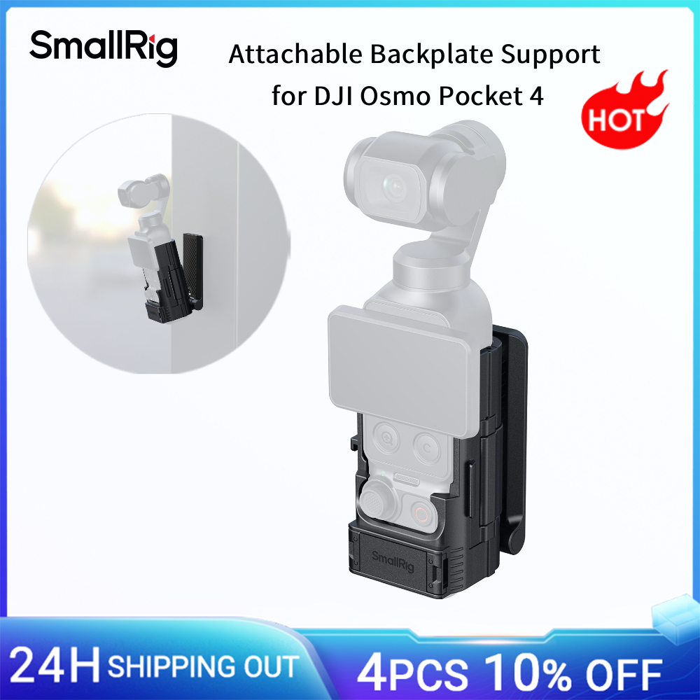 Supporto pieghevole SmallRig con piastra posteriore attaccabile per DJI Osmo Pocket 4, 180 ° Piastra posteriore Arca-Swiss con smorzamento regolabile e attacco cold shoe