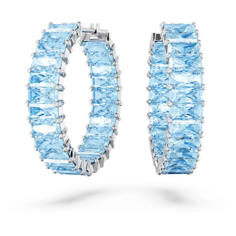 Swarovski 5659037 swarovski fashion piece - matrix orecchino a buco hoop blu/rhs nuovo in scatola originale
