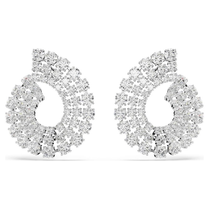 Swarovski 5705834 orecchini a cerchio matrix, tagli arrotondati misti, bianchi, placcato rodio di swarovski originale