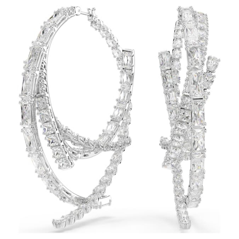 Swarovski 5727098 swarovski fashion piece - matrix orecchino a buco hoop whi/rhs nuovo in scatola originale