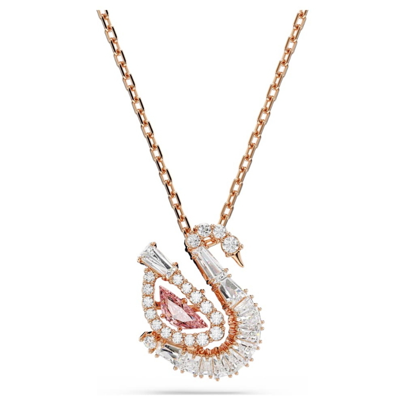 Swarovski 5732414 pendente swan, taglio misto, cigno, rosa, finitura oro rosa 18k di swarovski originale