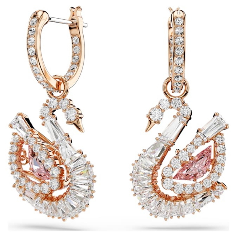 Swarovski 5732415 swarovski fashion piece - swan orecchino a buco pink pin/ros nuovo in scatola originale