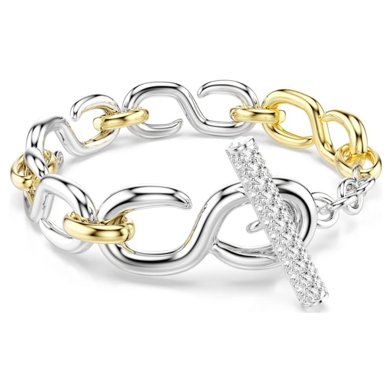Swarovski 5741798 braccialetti /tto dextera, taglio round, barra a t, bianco, mix di finiture di swarovski originale