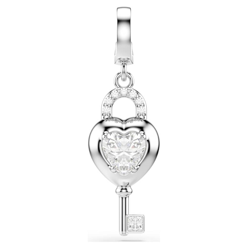 Swarovski 5742957 charm idyllia, taglio misto, cuore con chiave, bianco, placcato rodio di swarovski originale