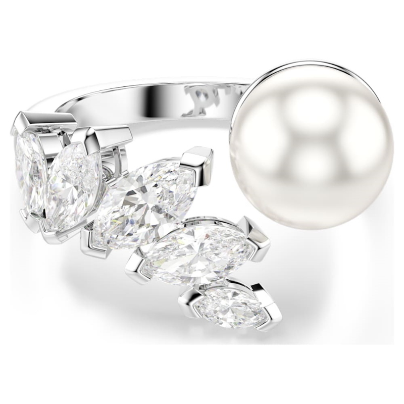 Swarovski 5748013 anello aperto mesmera, crystal pearl, taglio marquise, bianco, placcato rodio di swarovski originale