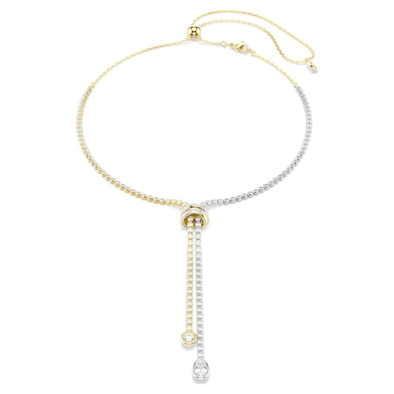 Swarovski 5752854 collana a y hyperbola, taglio round, nodo, bianco, mix di finiture di swarovski originale