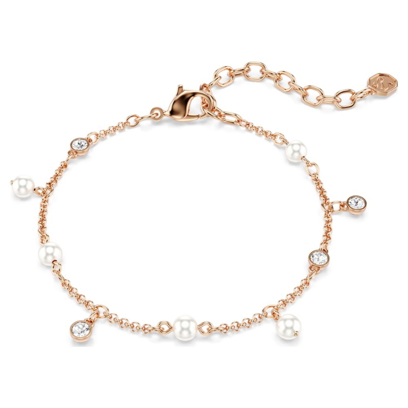 Swarovski 5754243 braccialetto imber, crystal pearl, taglio round, bianco, finitura oro rosa 18k di swarovski originale