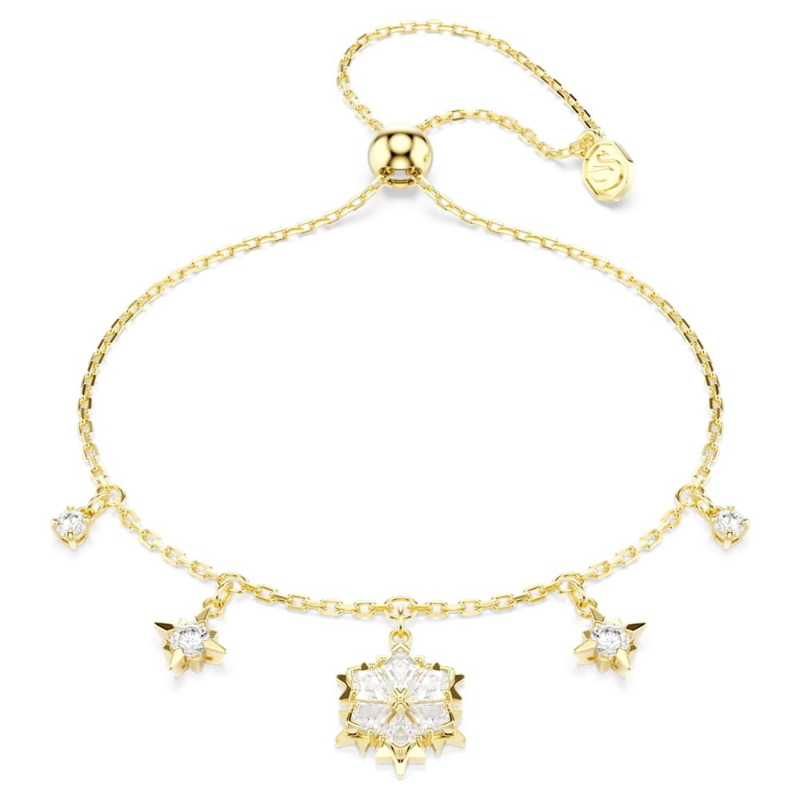 Swarovski 5757800 braccialetto magic, taglio misto, fiocco di neve, bianco, finitura oro 18k di swarovski originale