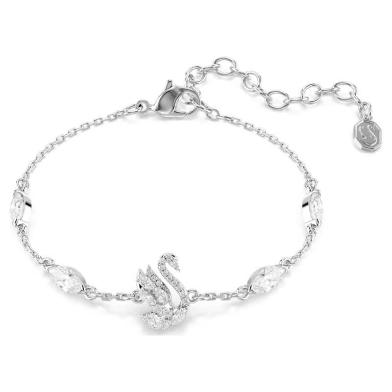 Swarovski 5758682 braccialetto swan, taglio misto, cigno, bianco, placcato rodio di swarovski originale