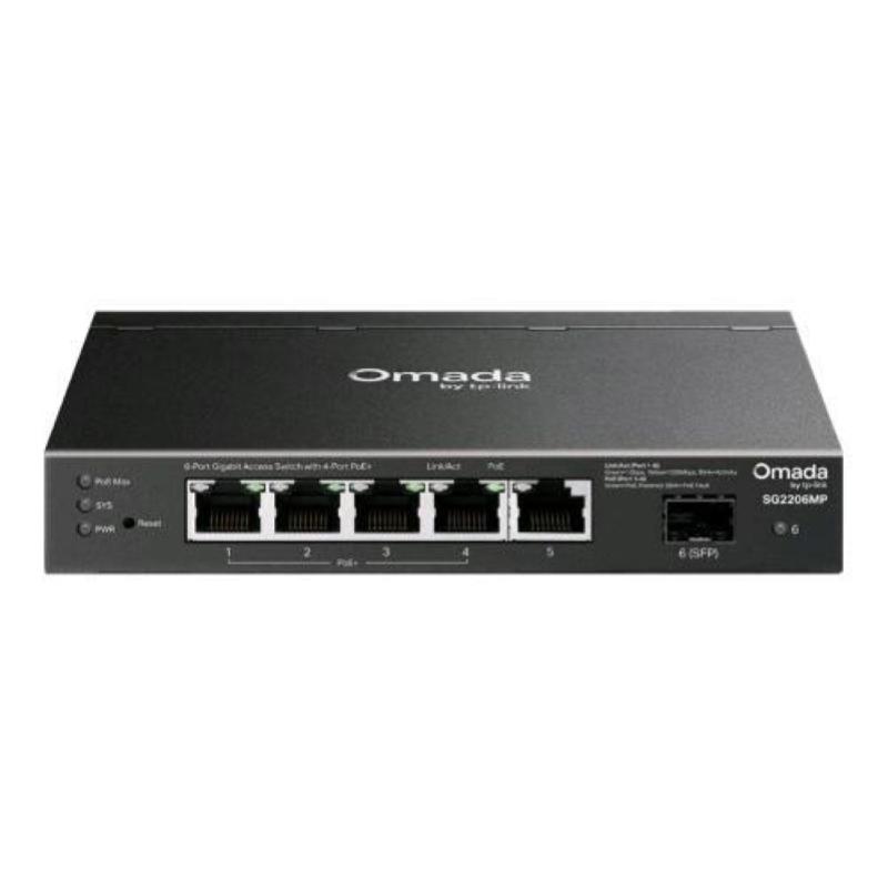 Switch 6p gigabit tp-link sg2206mp con 5p gigabit rj45 (di cui 4p poe+) + 1p sfp,802.3at/af- alim.63w poe-garanzia a vita Switch 6p gigabit tp-link sg2206mp con 5p gigabit rj45 (di cui 4p poe+) + 1p sfp,802.3at/af- alim.63w poe-garanzia a vita