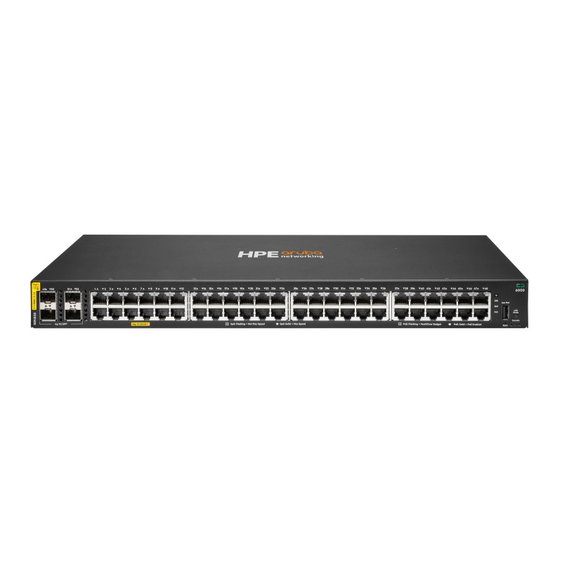 Switch r8n85a r8n85b aruba cx 6000 48 x 10/100/1000g class4 (poe 370w) + 4 x 1gb sfp garanzia a vita limitata