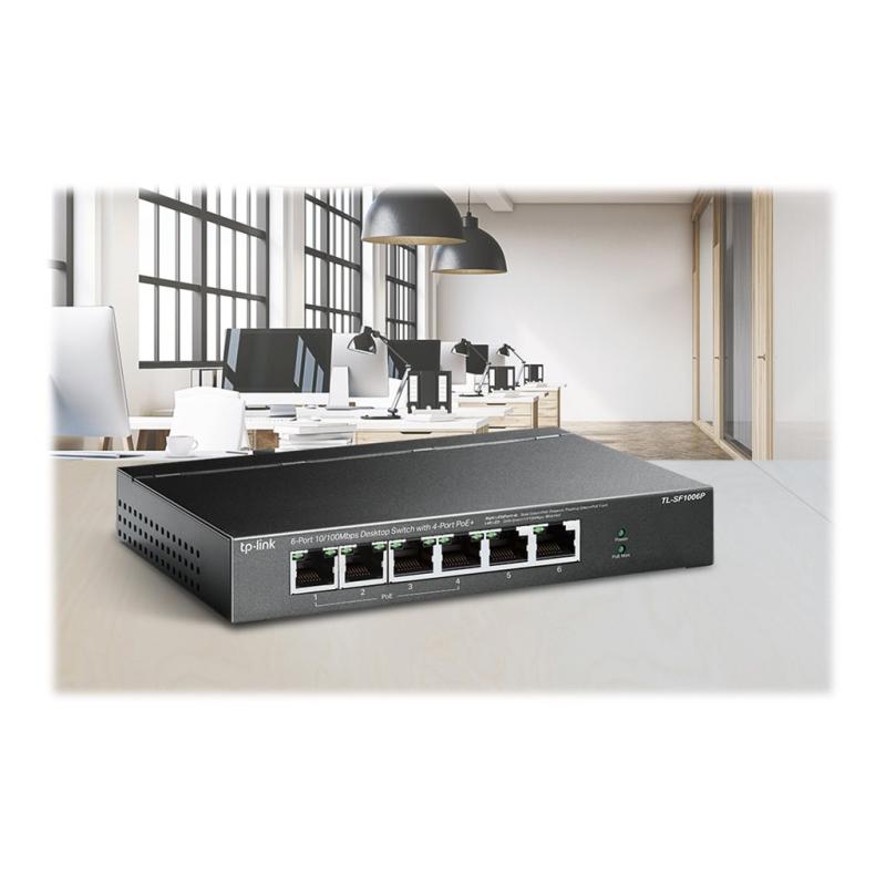 Switch tp-link tl-sf1006p 6p lan 10/100m di cui 4 poe+ (fino a 67w) trasmissione dati e alimentazione fino a 250 m
