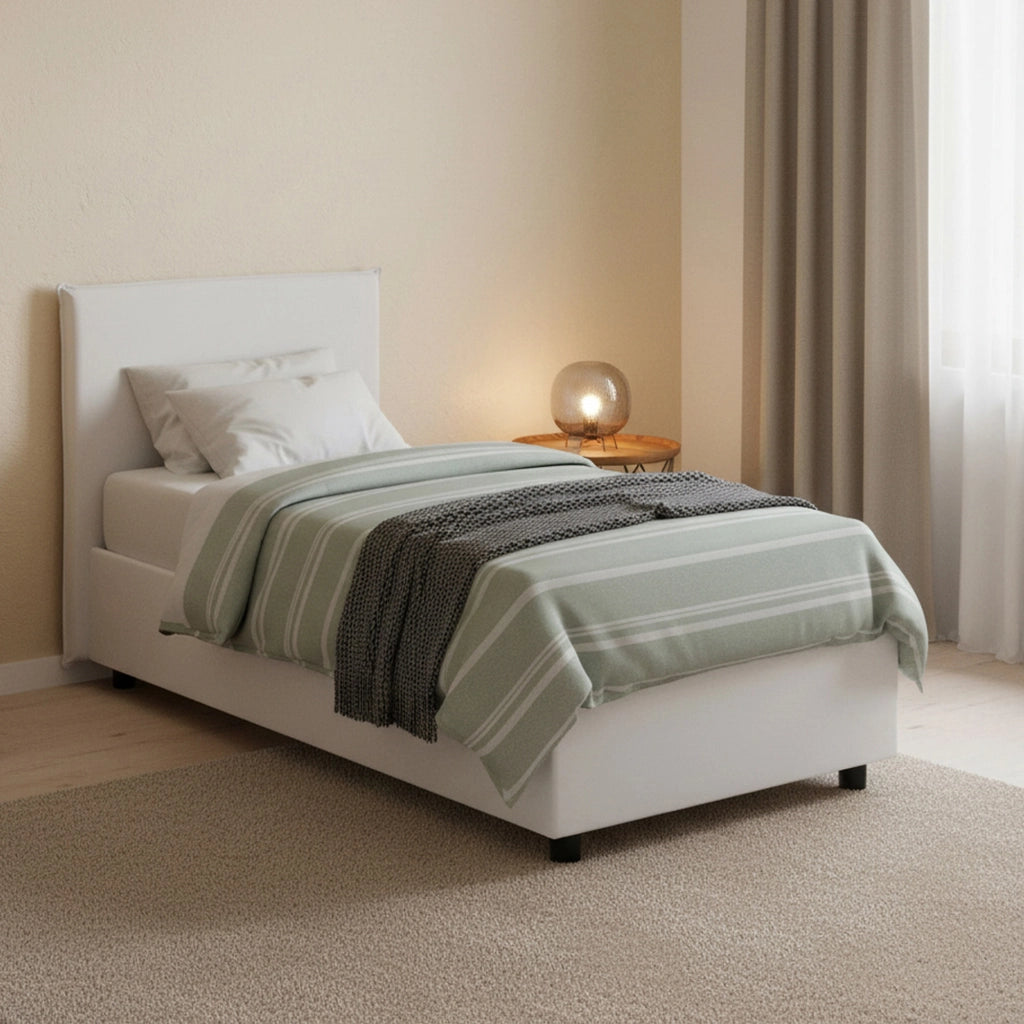 Tashkent, Letto Singolo Materasso Incluso Made in Italy, Bianco