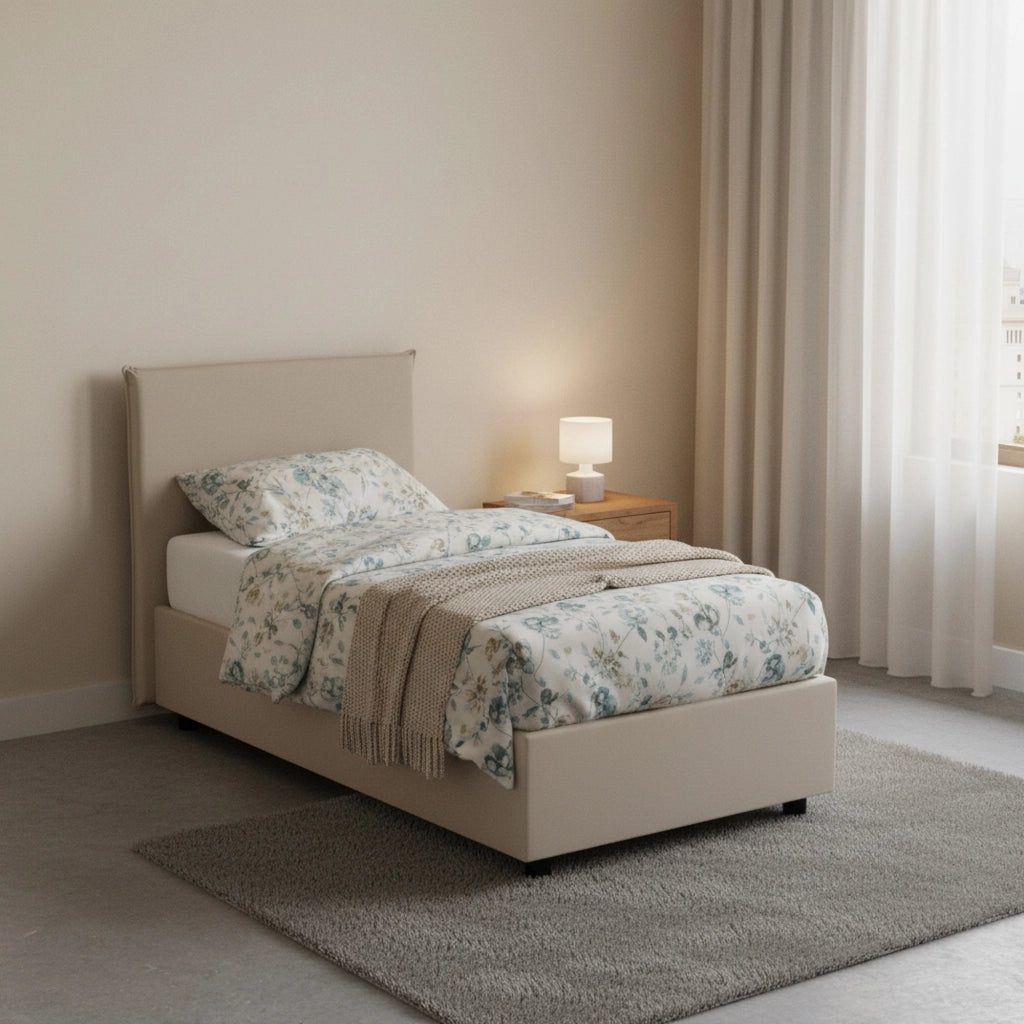 Tashkent, Letto Singolo Materasso Incluso Made in Italy, Grigio Tortora