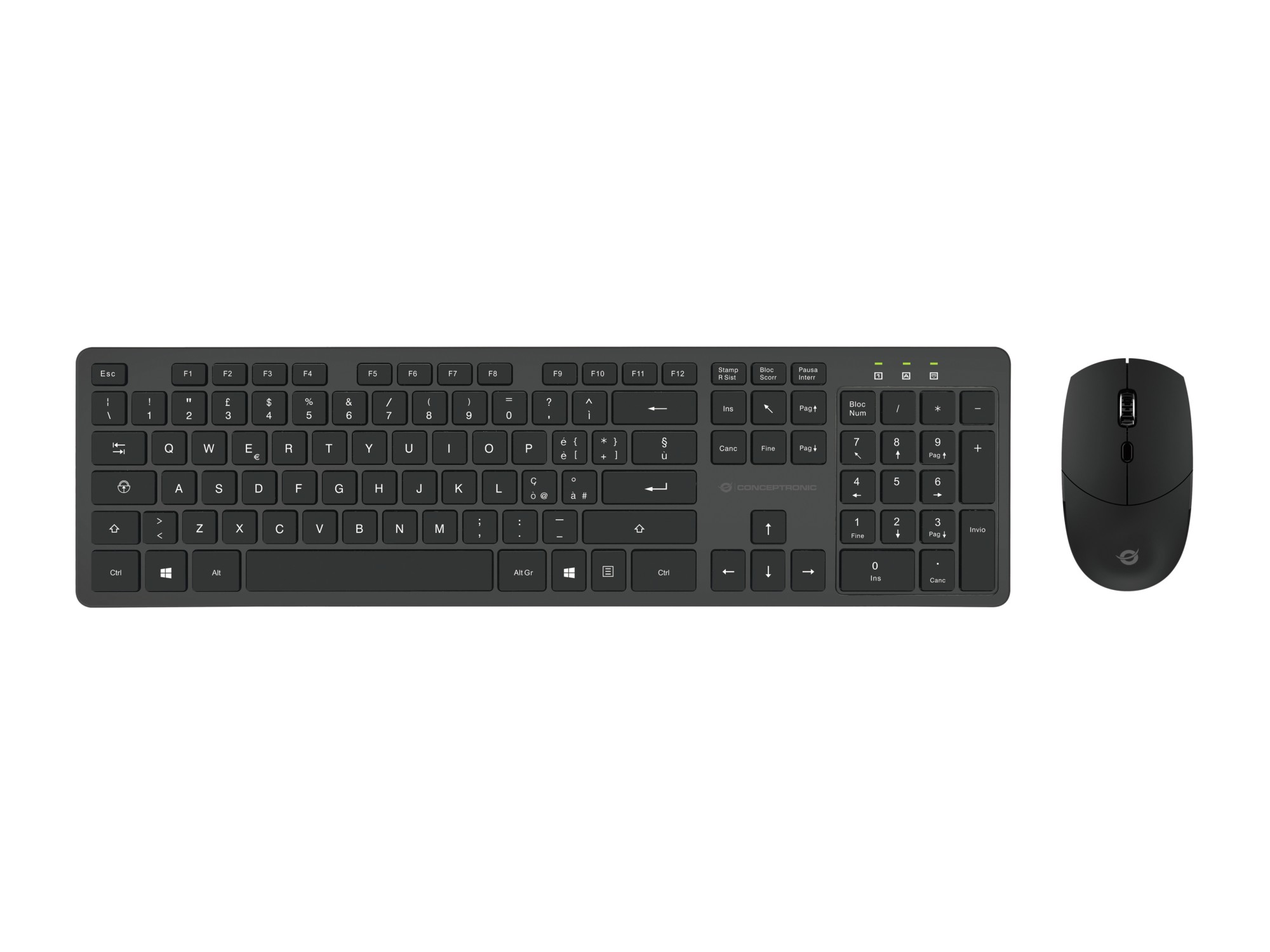 Tastiera+Mouse Wireless Bk 1600 Dpi 105 Tasti