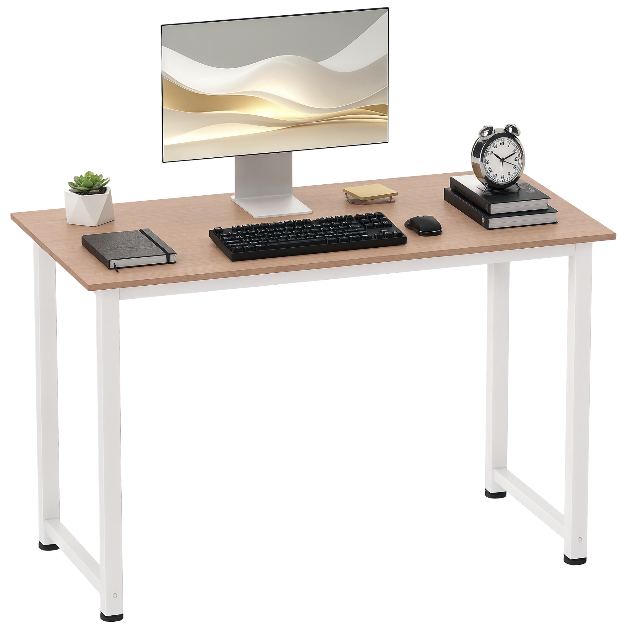 Tavolo da computer HOMCOM, tavolo da pranzo 120L x 60L x 76H cm, in rovere e bianco, multifunzione, con ampio ripiano, struttura in metallo robusta
