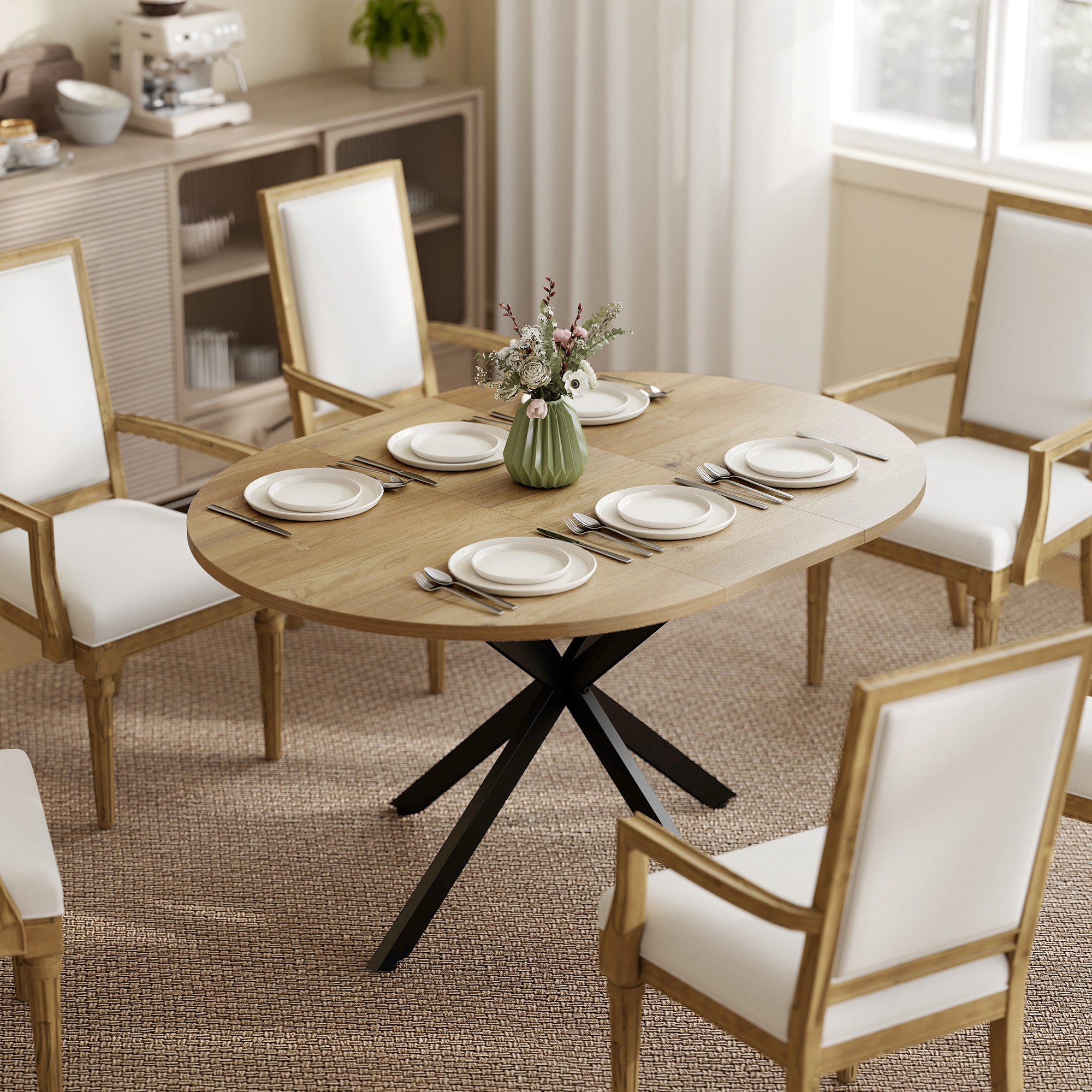 Tavolo da Pranzo Allungabile HOMCOM 100/135x100 cm, Tavolo da Cucina Ovale/Rotondo per 4-6 Persone con Gambe a Ragno in Acciaio, Stile Industriale, Salvaspazio per Cucina, Sala da Pranzo, Colore