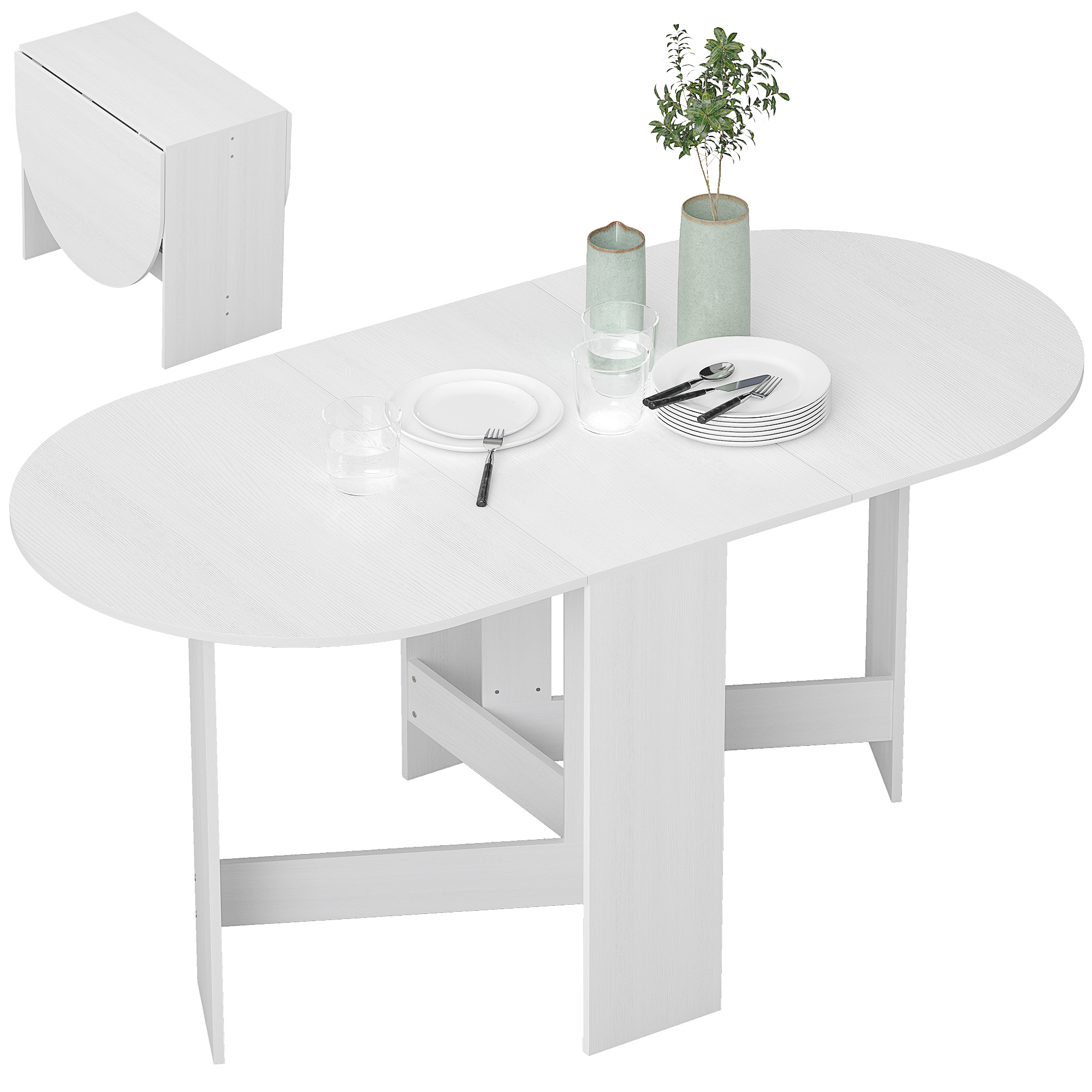 Tavolo da pranzo pieghevole HOMCOM, tavolo pieghevole ovale da cucina per fino a 6 persone, per piccoli spazi, sala da pranzo, bianco