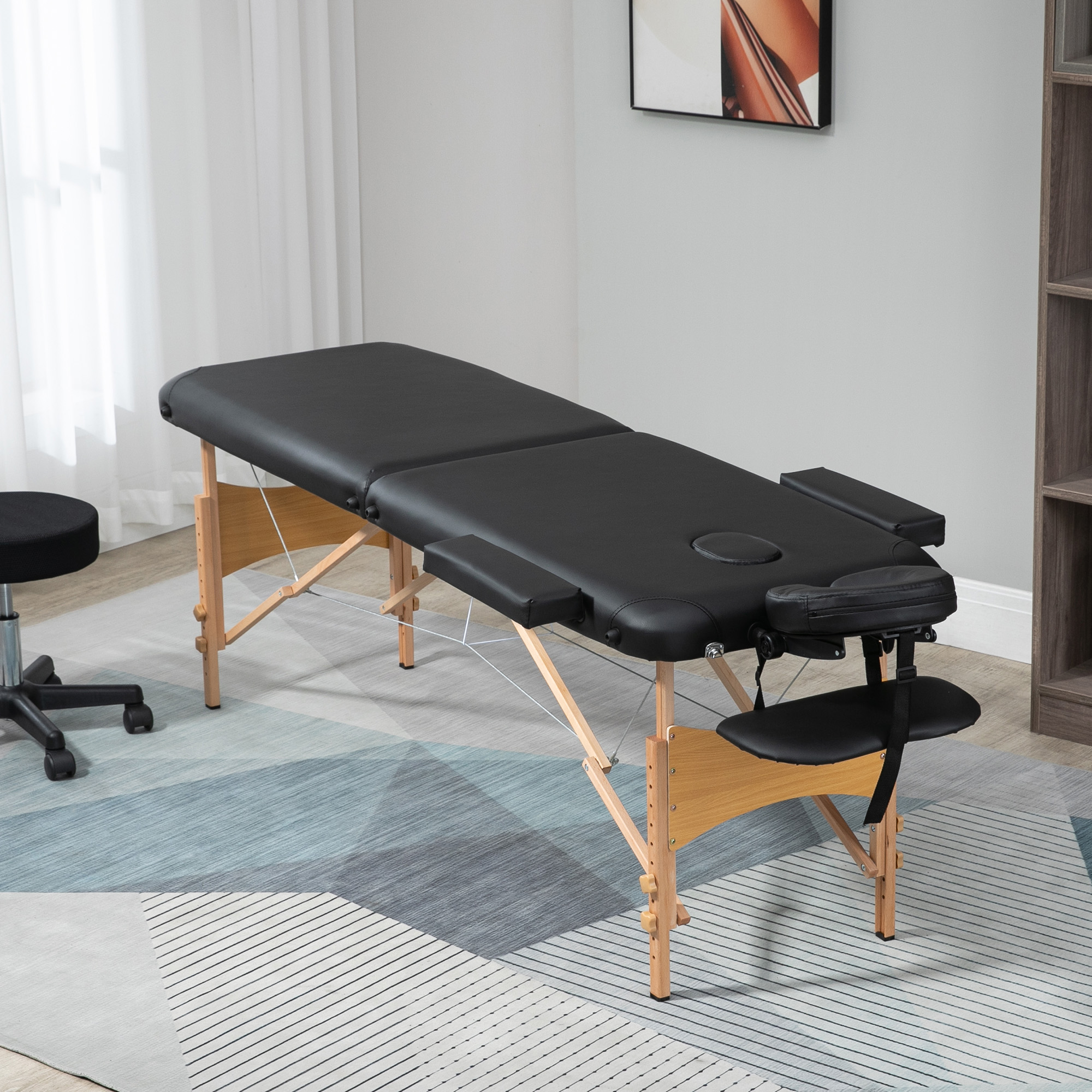 Tavolo in legno HOMCOM, lettino da massaggio pieghevole, panca da massaggio regolabile in altezza, lettino da massaggio con poggiatesta, per spa, salone, similpelle, legno, nero
