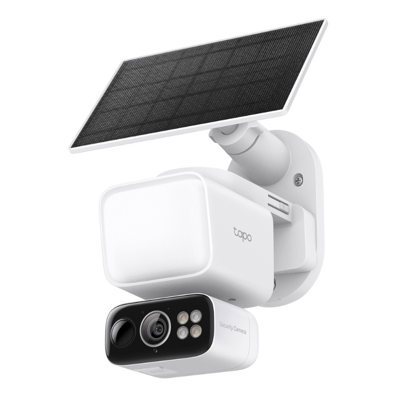 Telecamera tp-link solar-powered floodlight pan/tilt security camera kit 2k 3mp, solar panel 5.2v, 2.5w, 800lm floodlight 4000k
