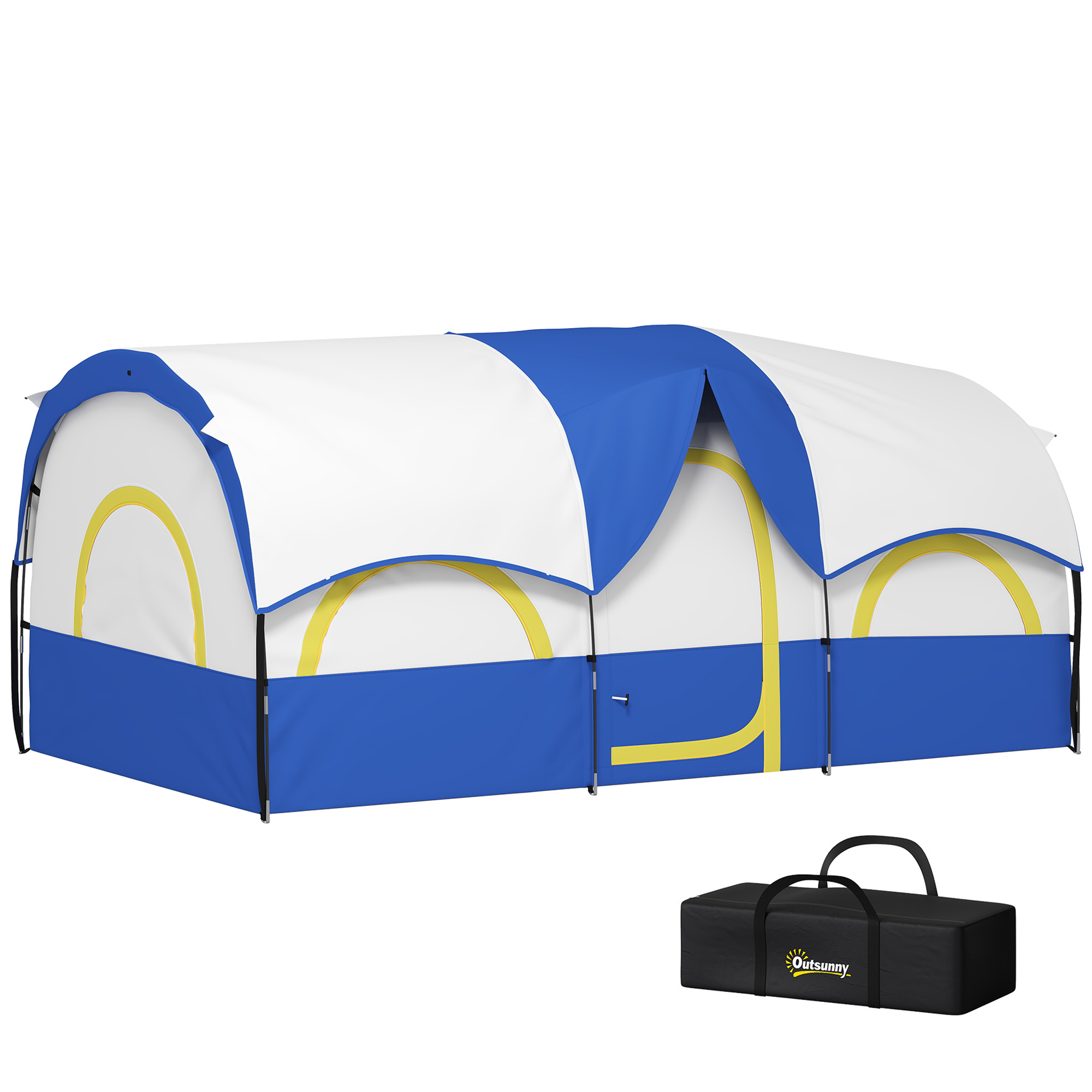 Tenda da campeggio familiare Outsunny, 2 camere da letto, spazio centrale, impermeabile, Blu Aosom Italy