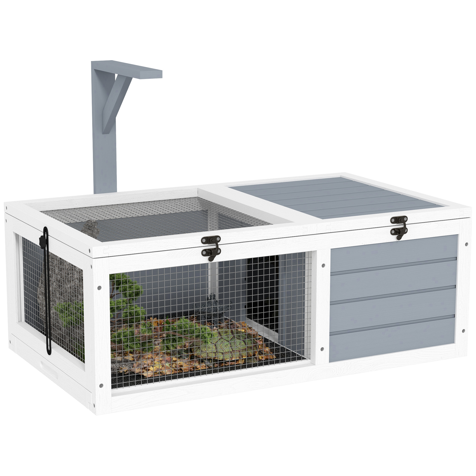 Terrario PawHut per tartarughe, con luce e supporto per lampada, 2 vassoi scorrevoli, per tartarughe terrestri, conigli e piccoli animali - Sun 81x48x31,5 cm, grigio chiaro