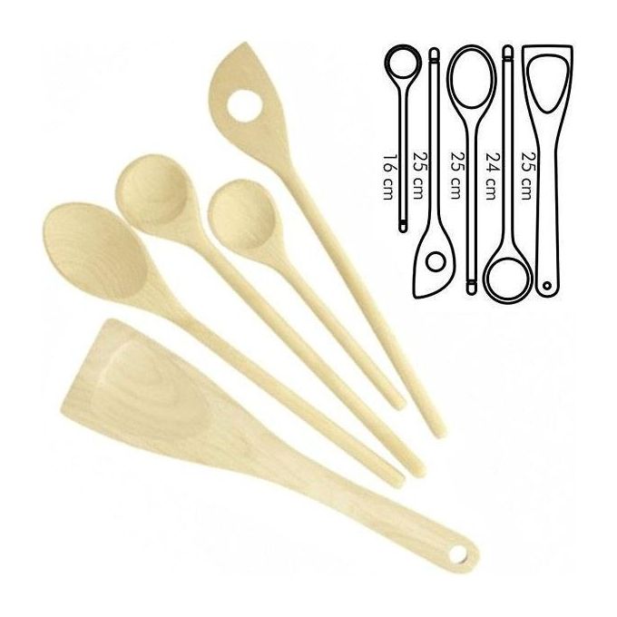 Tescoma 637428 Woody Set 5 Utensili da Cucina Cucchiai e Pala in Legno di Faggio per Pentole Antiaderenti